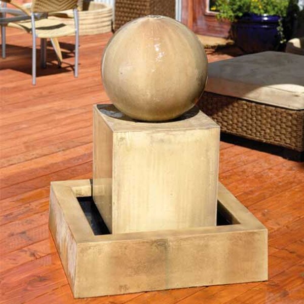 Block With Ball Modern Fountain Cubist Design Geometric Sculptural 